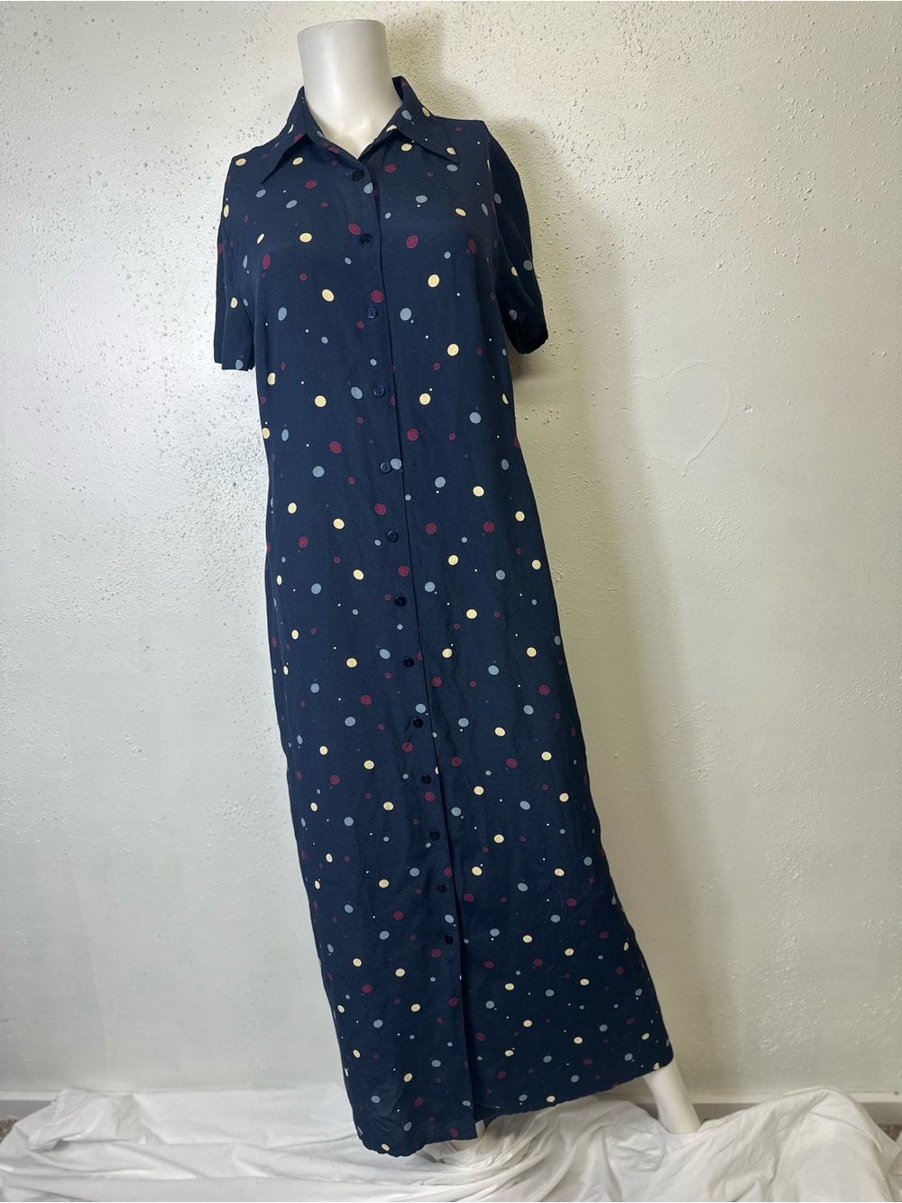 Eddie Bauer Navy Polka Dot Button-Down Maxi Dress